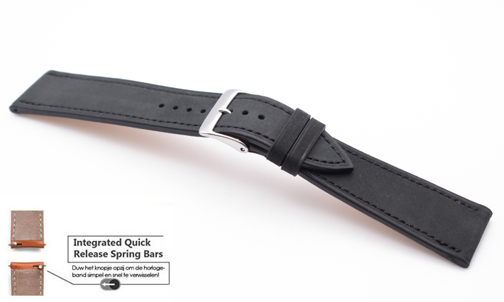 Horlogeband Mountain Nubuck zwart | voor Fromanteel 