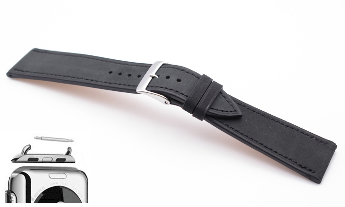 Horlogeband Mountain Nubuck zwart | voor Apple watch 