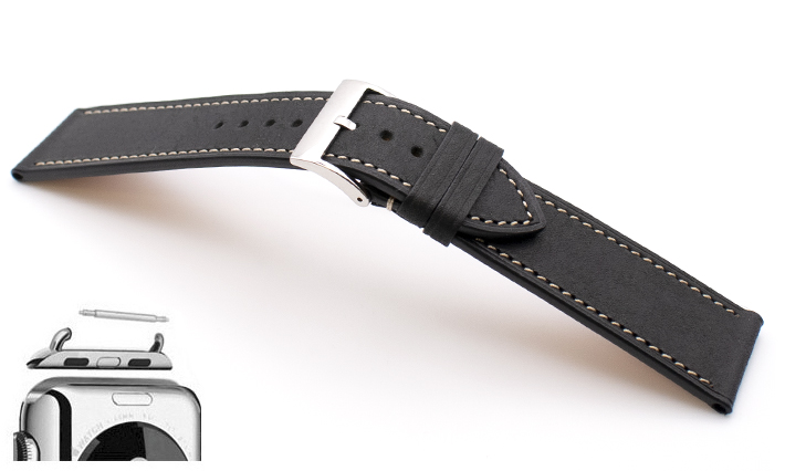 Horlogeband Italian Calf  Zwart | voor Apple watch 
