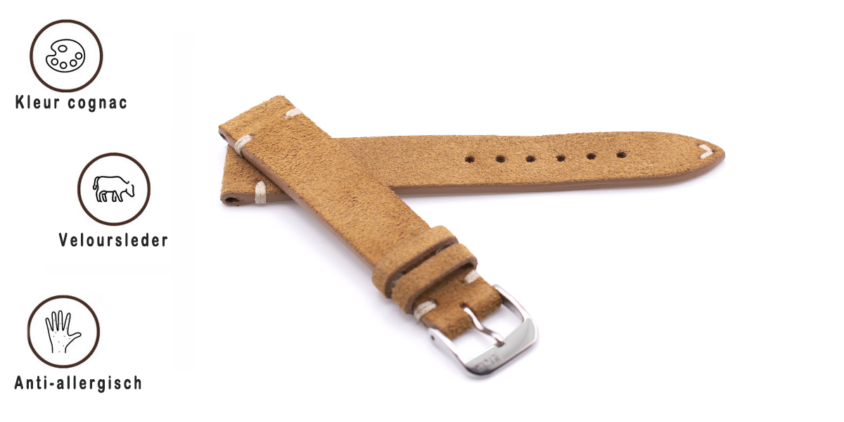 Suede horlogebandje Hudson cognac | voor Fossil