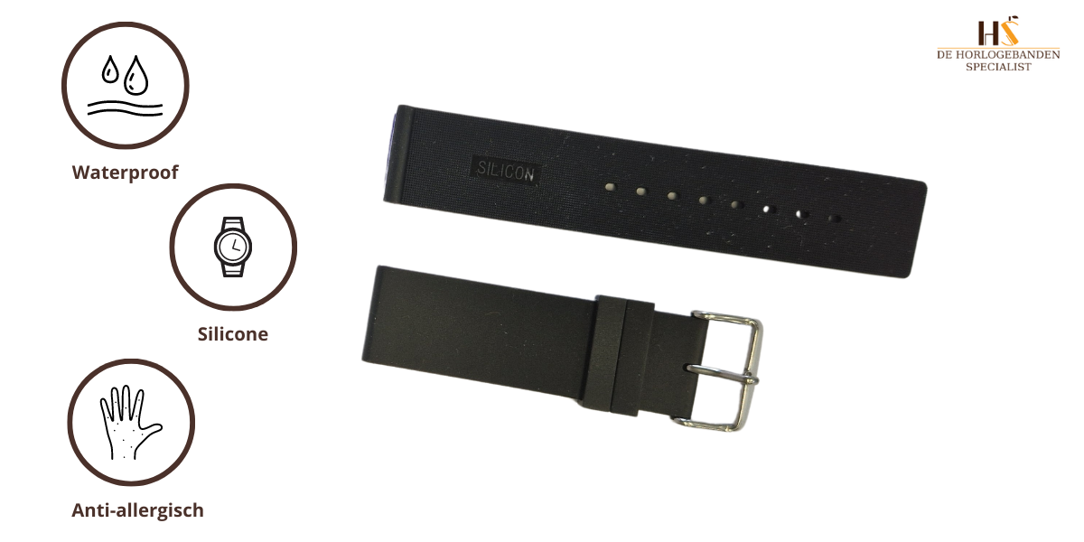Horlogeband rubber Atlanta zwart | voor Garmin horloge bandjes