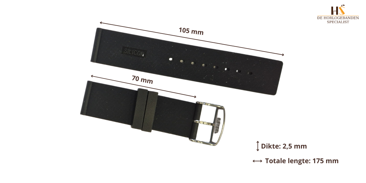 Horlogeband rubber Atlanta zwart | voor Garmin horloge bandjes