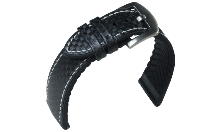 Horlogeband Waterproof Carbon Wit Stiksel | voor Rubber