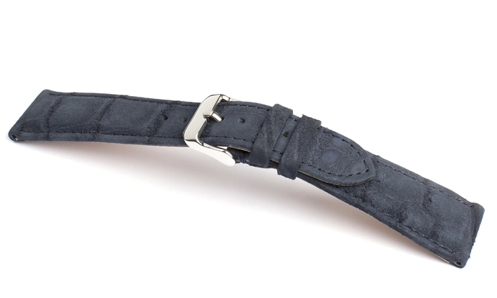 Horlogeband Alligator Nubuck donkerblauw | voor Longines