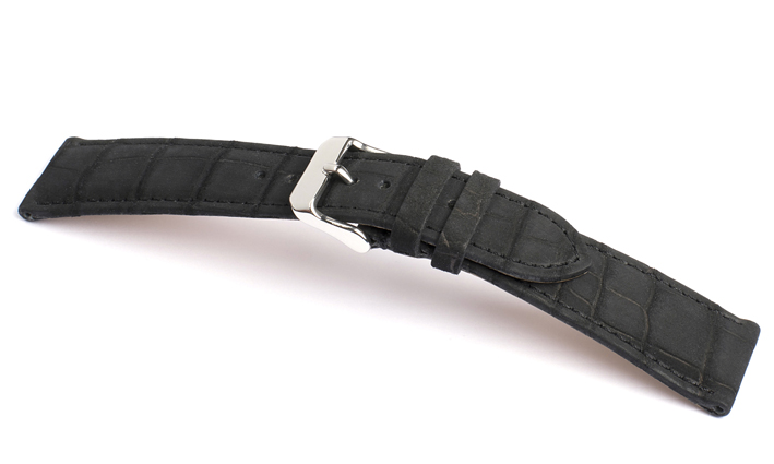 Horlogeband Alligator Nubuck zwart | voor Leer