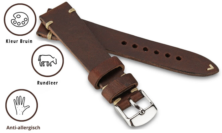 Horlogeband Tiber donkerbruin | voor Rolex